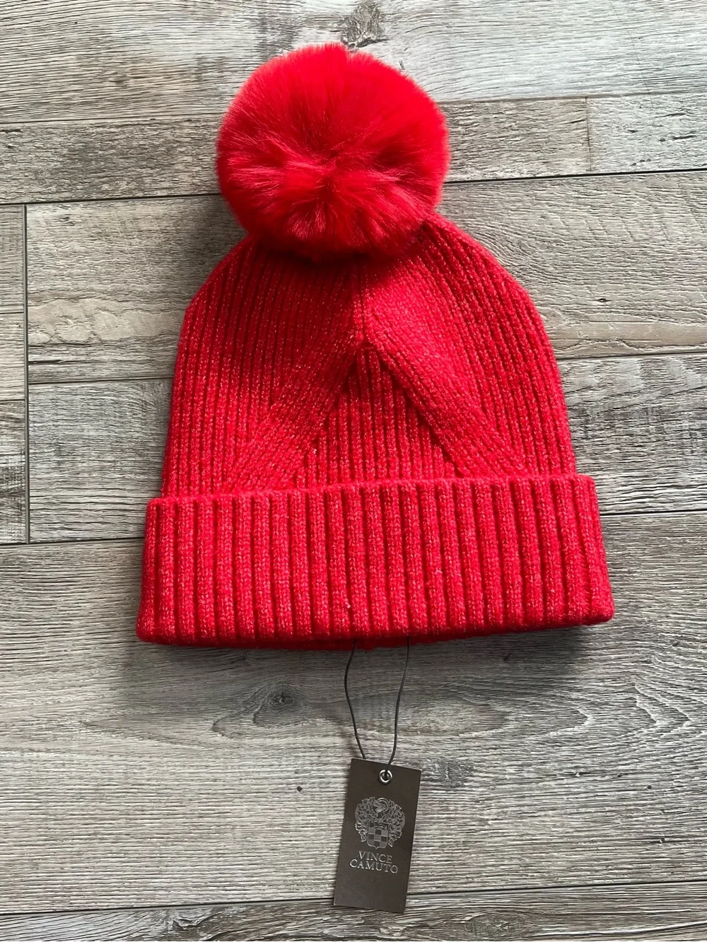 NWT Vince Camuto Red Pom Pom Beanie Hat
